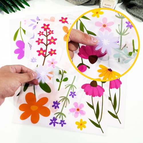 Wild Flower Wall Decals - Peel and Stick Removable Floral Wall Stickers for Nursery, Bedroom, Living Room Decor (8 Sheets 102 Pcs Wildflower Mural Art, Garden Theme)