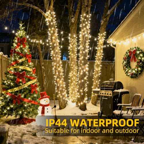 Fairy Lights Plug in 65Ft 1000LED Warm Christmas Garland Lights with Timer Remote Waterproof Firecracker Twinkle Cluster String Light for Bedroom Wreath Party Wreath Tree Decor Green Wire