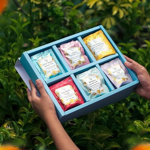 The Vedas garden of Fruits Premium Herbal Tea Selection Gift Set Box | Mothers day gift for mom Ideal Gifts For Women & Men, Birthday, Anniversary & Self-Care Eco-Friendly | 24 handstitched cotton teabags | 6 different flavours