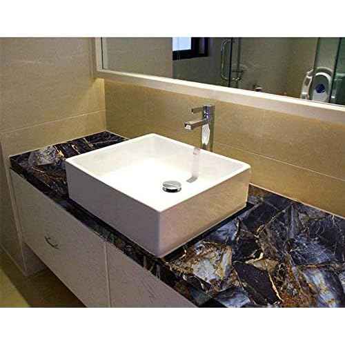 UPREDO Blue Stone Adhesive Marble Paper Granite Look Marble Effect Gloss Vinyl Peel and Stick Countertops Covering Sticker Sheet Roll 15.8inch by 79inch (15.8inch X 79inch, Blue Stone)