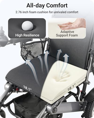 Reclining Electric Wheelchair for Adults, 90°-160° Adjustable Backrest, 16" Alloy Wheels, 5-Speed, Detachable Footrest, USB Charging & LED Light