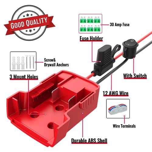3 Packs Power Wheel Adapter Compatible with Milwaukee 18V Battery Adapter Power Wheel Battery Converter Kit with Fuse & Switch & Wire Terminals & 12 AWG Wire for DIY RC Car Robotics