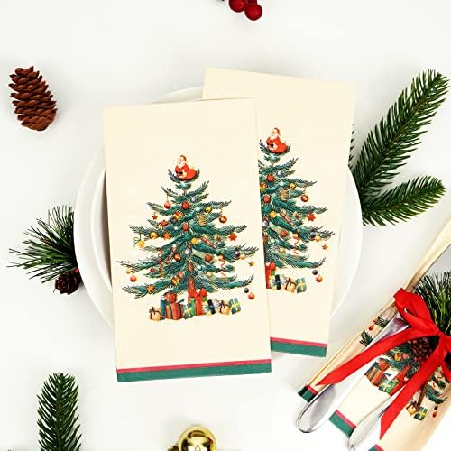 Homlouue 100 PCS Christmas Napkins Disposable, 3 Ply Paper Christmas Tree Napkins, Decorative Napkin for Bathroom Home Kitchen Dinner, Guest Paper Hand Towels for Xmas Winter Holiday Party Supplies