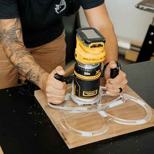 WOOD GRAIN JUNKIE¢ç TrimFit Pro¢ç Dual Grip Router Base Plate Compatible with DeWalt DWP611 & DCW600B, 6¡±x10¡± Clear Acrylic Base with Handles, Fits Standard Guide Bushings, Made in USA
