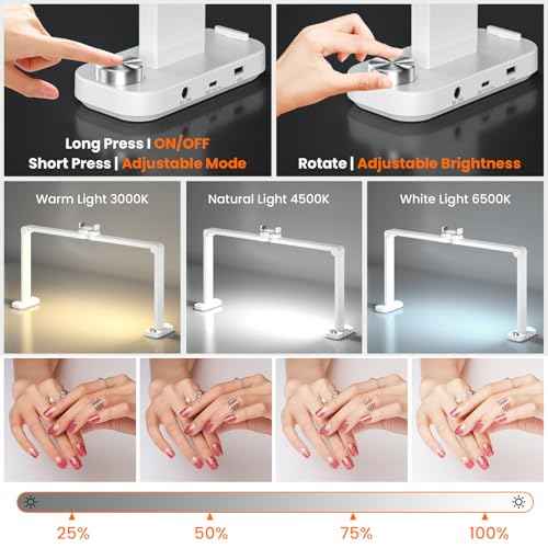 Nail Light for Desk,34 Inch 48W Half Moon Light-Adjustable 3000K-6000K Color Temp, 0-100% Brightness,Nails lamp with Phone Stand,for Nails Art,Tattoo,Eyebrow,Beauty,Reading,Salon