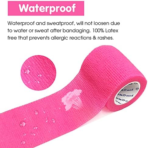 Self Adherent Cohesive Bandage 2"x5 Yards First Aid Bandages Stretch Sport Athletic Wrap Vet Tape for Wrist Ankle Sprain and Swelling,Pink(24 Rolls)