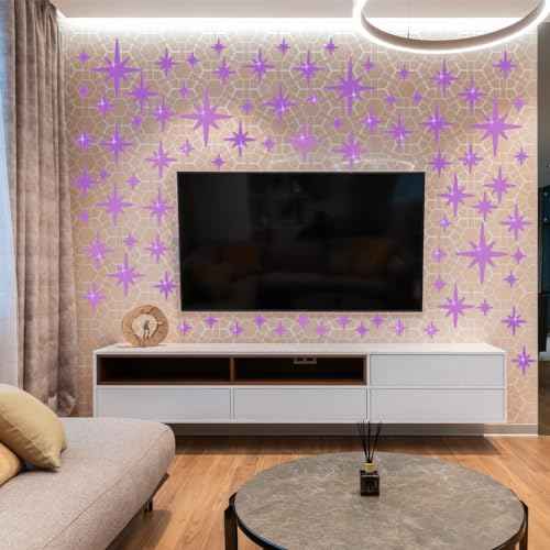 ELANE Acrylic Mirror Wall Stickers - Star Decor for Walls, Bathroom (Purple)