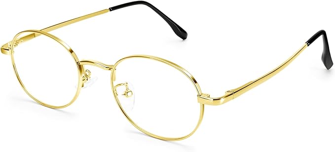 Dollger Oval Blue Light Glasses for Women Retro Anti Bluelight Blocker Glasses Men for Computer Small Metal Frame Eyeglasses
