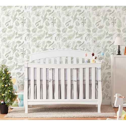 Wallpaper Peel and Stick White and Green Leaf Floral Contact Paper for Bedroom Kitchen Cabinet Drawers Renter Friendly Removable Self-Adhesive Waterproof Boho Stripe Mural Vinyl 17.3"x118"