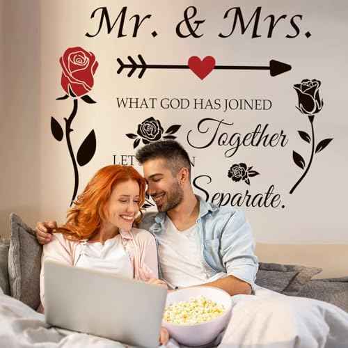 Mr. and Mrs. Wall Decor Sticker Peel and Stick Wedding Sayings Art Lettering Stickers Vinyl Wall Decal Wedding Anniversary Decor Bedroom Living Room Home Decorations.