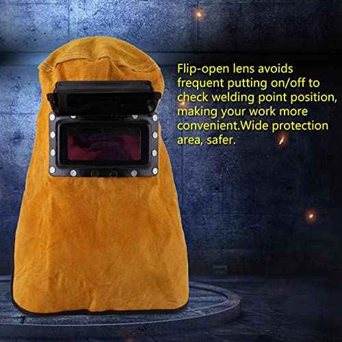 Cowhide Leather Welding Hood,Welding Helmet Mask with Auto Darkening Filter Lens,Pancake Hood Welding Mask Auto Darkening for Welding Workplaces