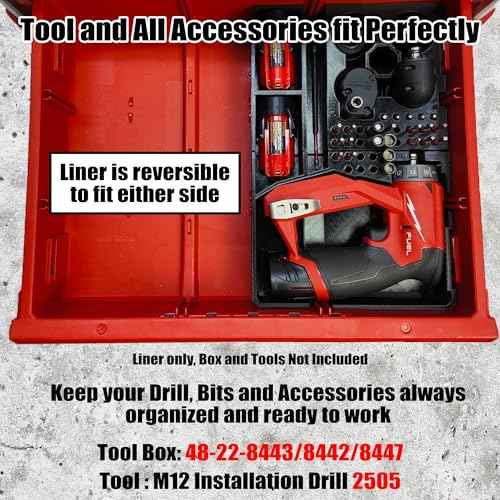 Tidy Tool Insert for Milwaukee M12 Installation Drill 2505-20 ? Reversible Liner for Packout 2-Drawer, 3-Drawer & Multi-Depth Drawers ? Organizer Only