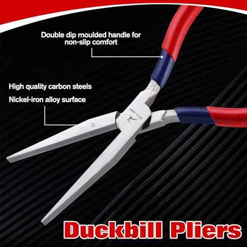 7 Inch Long Flat Nose Pliers Smooth Jaw Extended Head Duckbill Pliers Clamping Bending Precision Jewelry Making Hand Tools Beading Hobby Work Craft Supplies Dip Plastic Handle