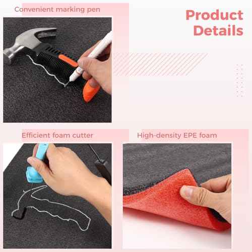 Homaisson Tool Box Foam Sets - Including 3 Tool Box Liners 1 Cutter and 2 Marker Pens Adjustable Tool Foam Organizers Non-Slip EPE Toolbox Liner Mats for Storage,18.1¡¿11.8¡¿1"