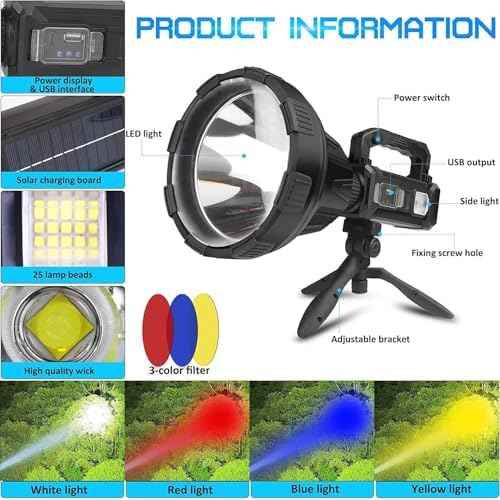 Foleto Rechargeable Spotlight Flashlights High Lumens, 2500 Lumens Super Bright LED Searchlight Flashlight IPX5 Waterproof 4 Modes Handheld Spotlight for Camping, Hiking,Fishing (XXL Large)