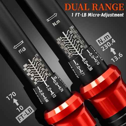 23PCS 1/2-Inch Drive Torque Wrench Set, 10-170FT.LB/13.6-230.5Nm, 1/2 Drive Click Torque Wrench Set, 72-Tooth Dual-Range, ¡¾3% Precision Adjustable Torque Wrenches for Cart, Motorcycle, Lug Nut
