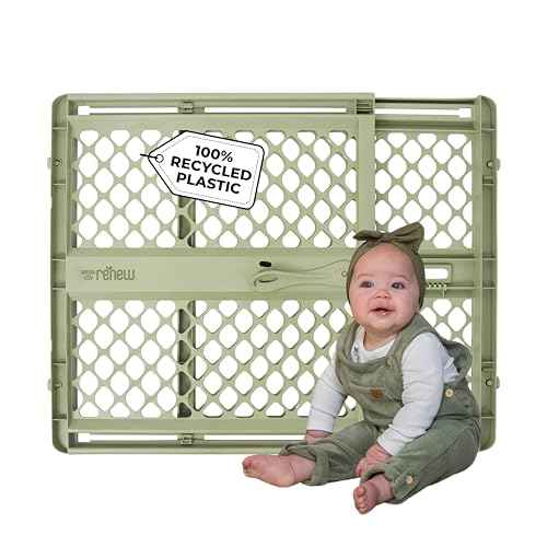 Toddleroo by North States - ReNew 100% Recycled Plastic Baby Gate for Doorway; Sturdy for Indoor & Outdoor Use: Pressure Mounted, No Drill Gate; Made in USA; 26" to 42" Wide, 26" Tall; Sea Grass Green