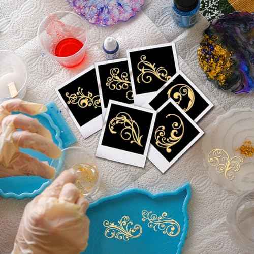 OLYCRAFT 9pcs 1.6x1.6 inch Golden Metal Stickers Damask Metal Stickers Self Adhesive Flourishes Stickers Golden Epoxy Stickers Pyramid Sticker for DIY Scrapbooks Epoxy Resin Phone Decoration