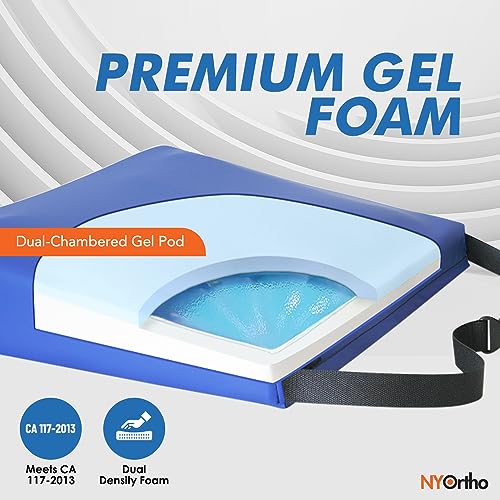NYOrtho Wheelchair Wedge Gel Seat Cushions - Wedge-Shaped Gel-Foam Cushion for Wheelchairs, Office Chairs, Car Seats - Firm Foam Wedge with Quick Release Straps and Non-Slip Bottom - Made in USA
