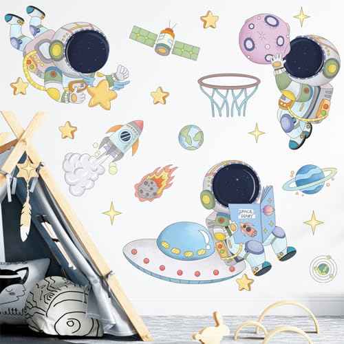 Space Decor Astronaut Wall Stickers Murals & Decals Space Theme Bedroom Classroom Playroom Sticker Outer Spaces Room Decor Spaces Wallpaper Planet Wall Decals for Boys Girls Room