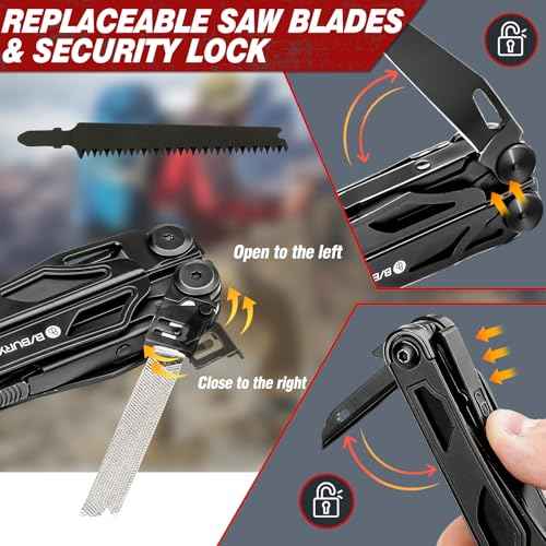 BIBURY Multitool Pliers Pro BI2045AB, Stainless Steel Foldable Multi Tool with Upgraded Scissors and Screwdriver, Multitools with Replaceable Wire Cutters and Saw, Ideal for Camping,Fishing,Survival