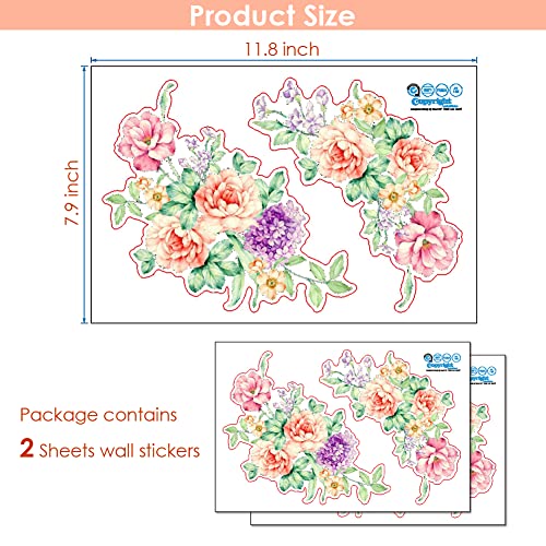 2pcs/Set Nobility Peony Floral Flowers Bathroom Toilet Wall Arts Decals Decors Removable Stickers for Bedroom Living Room Dining Room