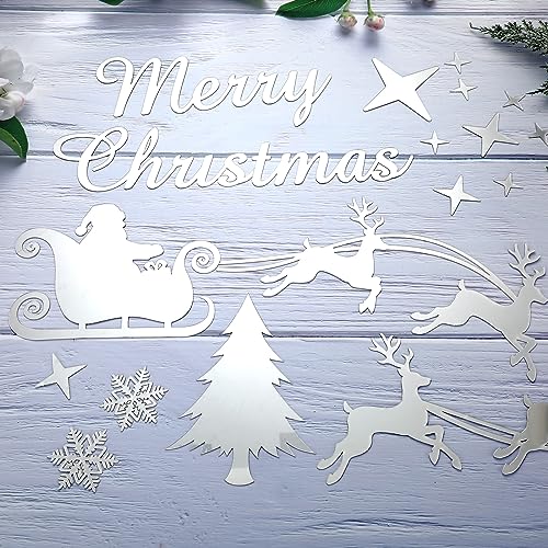 Christmas Mirror Decals Stickers Merry Christmas Santa Claus Reindeer Snowflakes Window Mirror Clings Xmas Acrylic Wall Art Decals Decor for DIY Holiday Winter Party Home Window Decor