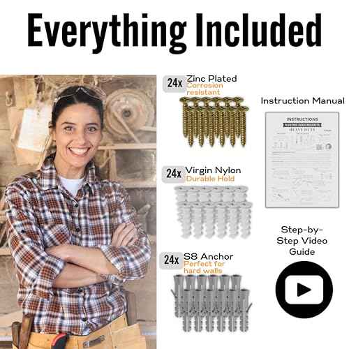 EVALD Heavy Duty Floating Shelf Bracket | 6-Inch Floating Mantel Mount, Blind Shelf Supports, and Anchors | Floating Shelf Hardware for Home and Office Decor | Fireplace Mantel Brackets (6 Pack)