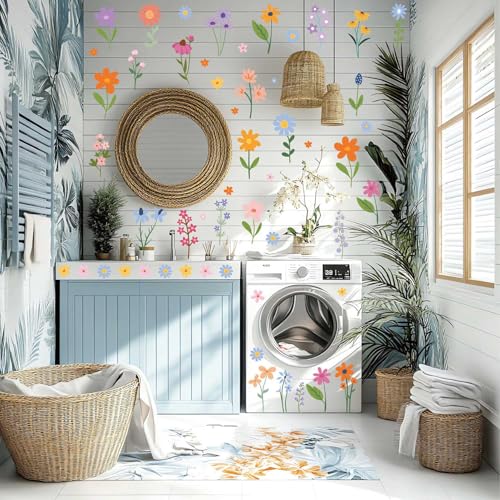 Wild Flower Wall Decals - Peel and Stick Removable Floral Wall Stickers for Nursery, Bedroom, Living Room Decor (8 Sheets 102 Pcs Wildflower Mural Art, Garden Theme)