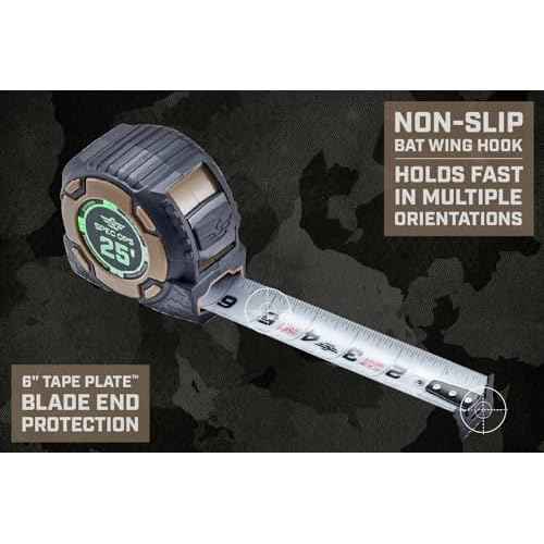 Spec Ops Tools 25-Foot Elite Series Tape Measure, 1 1/4" Double-Sided Blade, 12 Feet of Stand Out, Military-Grade Composite Case, 3% Donated to Veterans, 2-Pack