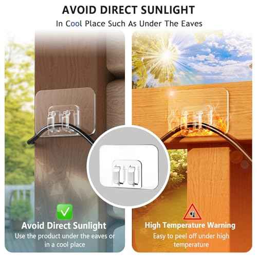Hooks for Outdoor String Lights - 300 Pack with Adhesive Strips - No Damage, No Tools, No Holes, Waterproof and UV-Resistant, Perfect for Christmas and Patio Decor