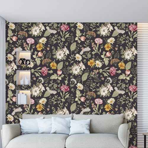 Flower Wallpaper,17.71" x 118.1"Thicken Peel and Stick Wallpaper Leaf Wall Paper Self-Adhesive Contact Paper for Living Room Bedroom Washroom Cabinet Wall