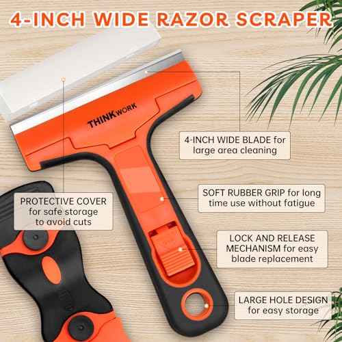 Razor Blade Scraper, 2 Pack Razor Scraper with 40Pcs Razor Blades, Multi-Purpose Cleaning Scraper Tool for Removing Decals, Tint, Stickers, Labels, Caulk, Adhesive from Window, Oven, Stove Top