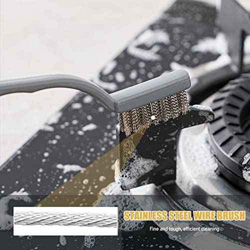 ORIJOYNA Set of 3 Kitchen Cleaning Scrubbers - Wire Brush (Stainless Steel + Brass + Nylon) for Range Hood Grease, Grime and Rust