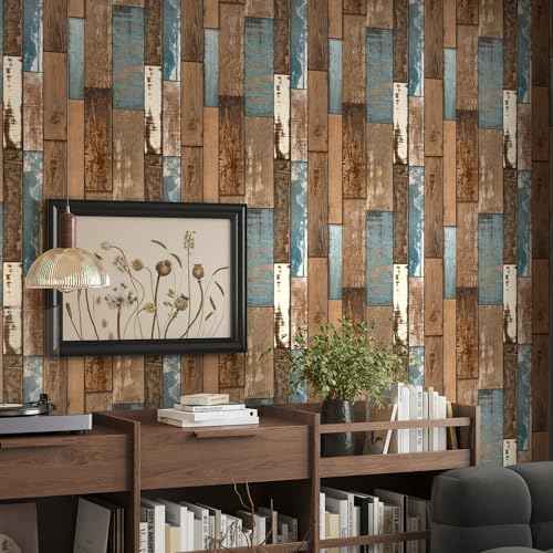 Blue Brown Wood Wallpaper Vintage 17.7"¡¿78.8"Wood Grain Contact Paper Peel and Stick Wallpaper Self Adhesive Removable Wall Paper Wood Contact Paper for Cabinets Furniture Vinyl Waterproof Film