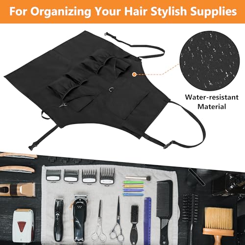 Barber Apron for Men & Women, Water-resistant Hair Stylist Apron with Multiple Pockets & Adjustable Neck Strap for Hairdresser, Cosmetology