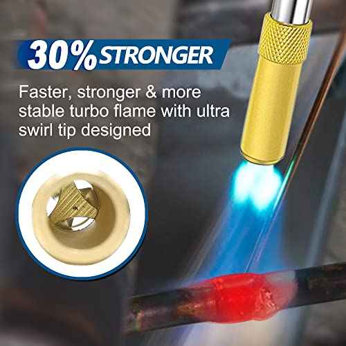 Turbo Torch Tips with Gas Self-Igniter Adjustable Flame Knob Brass Tip 360¡Æ Swivel Tips CGA600 Interface Compatible with Propane MAP MAP Gas for Soldering Brazing Plumbing Welding.