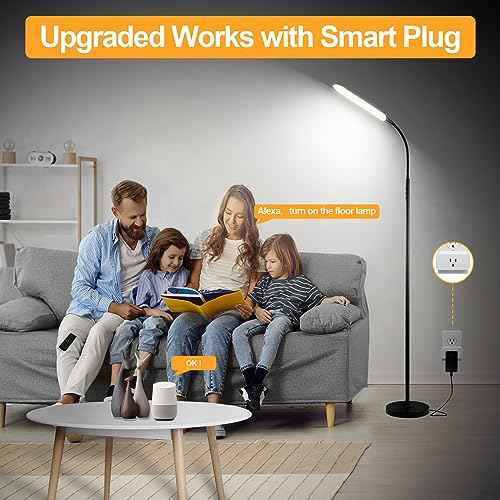 Floor Lamp 2 Pack, 18W 1800LM Bright LED Floor Lamp with 2 Remotes & Works with Smart Plug, Dimmable Timing Eye Caring Standing Reading Floor Lamps for Living Room Bedroom Office