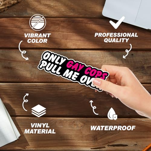 Only Gay Cops Pull Me Over Vinyl Stickers Pack LGBTQ Satire Quote Sticker for Laptop Water Bottle Skateboard Car 6Pcs Hard Wall Decoration Bike Bottles Motorcycle Phone