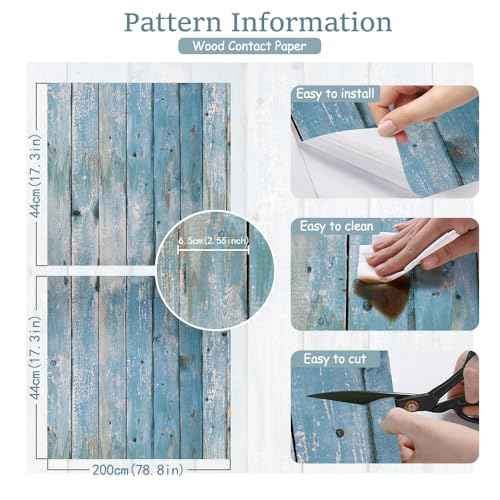 Blue Distressed Wood Wallpaper Vintage 17.3"x78.8" Blue Wood Wallpapers Rustic Wood Grain Contact Paper Peel and Stick Wallpaper Wood Plank Film Self Adhesive Removable Wall Paper Shiplap for Cabinets