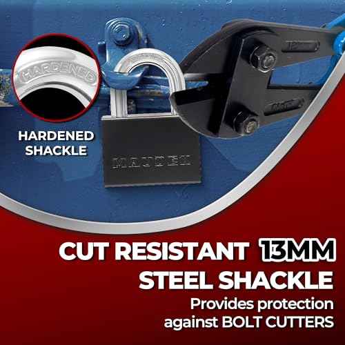 Maudex¢ç PDK73 Heavy Duty Padlock with 5 Keys - 13mm Cut-Resistant Shackle, Steel Body Protection | High Security Lock for Sheds, Storage Units, Trucks