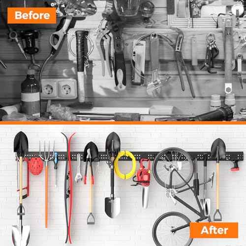 48" Garage Tool Organizer Wall Mount, 23 Pcs Organizer Tools Adjustable Heavy Duty Storage Rack Garden Tool Organizer for Garage Bike Yard Shed Garden Wall