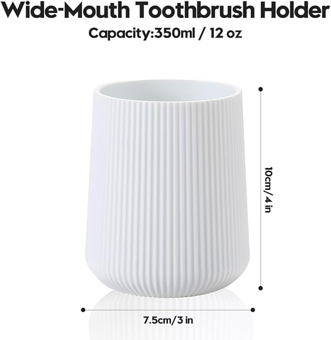 YAUKPH White Striped Toothbrush Holder for Electric Toothbrushes Bathroom Organizer Cup for Toothpaste Kids & Adults