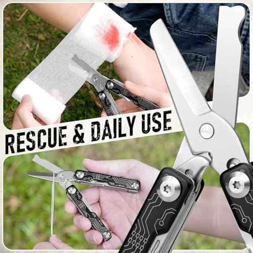 BIBURY Mini Keychain Multitool Scissors B12062B, 9 in 1 Multitool EDC Scissors with Screwdriver, Bottle Opener, Pocket Knife, Spring -Mini Multi Tool for Outdoor, Daily Use, Gifts for Men and Women