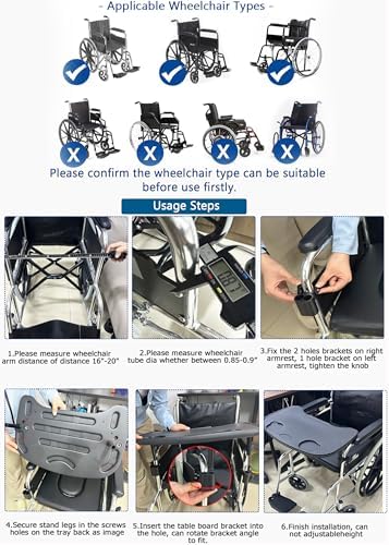 Wheelchair Tray Table - Removable Wheelchair Desk Lap Board Eating Aid for Nursing Patient, Fits Wheelchair Arms of Distance 16" - 20" (Black)