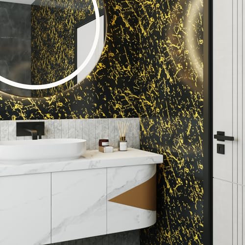 LACHEERY Luxury Black and Gold Wallpaper Peel and Stick Modern Marble Wallpaper for Walls Countertops Waterproof Contact Paper Black Marble Countertop Peel and Stick Removable Wall Paper 15.8"x80"