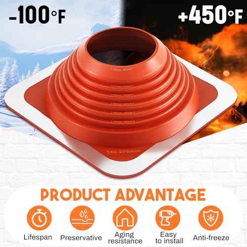 # 6 Od 4-3/4''-10' Chimney Boot Post for Metal Roof Silicone High Temp Metal Pipe Flashing Kit Roof Jacks Vent Boot for Houses Fits Pipe, Orange