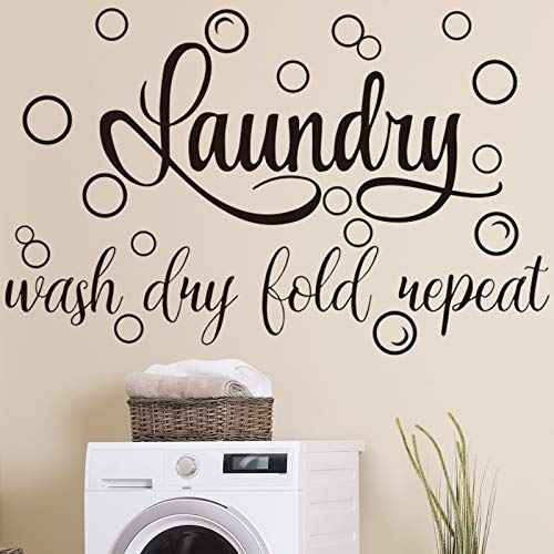 Zonon Laundry Room Sign Decals Decor Bubble Quote Stickers Wash Dry Fold Repeat Wall Signs Arts Funny Laundry Room Signs for Bathroom Home Decorations Supplies(19.7 x 30.7 Inch,Black)