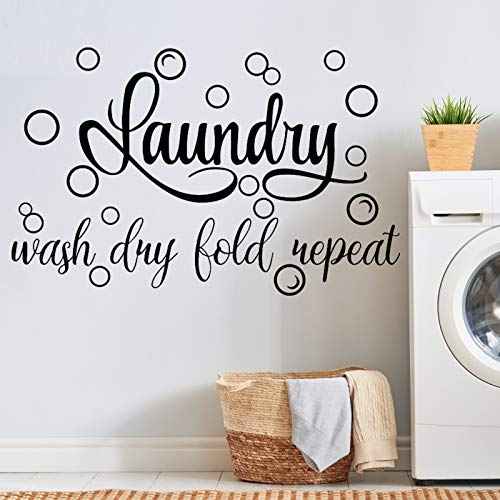 Zonon Laundry Room Sign Decals Decor Bubble Quote Stickers Wash Dry Fold Repeat Wall Signs Arts Funny Laundry Room Signs for Bathroom Home Decorations Supplies(19.7 x 30.7 Inch,Black)
