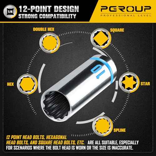 1/4" Drive Deep Socket Set, 12PCS Metric Socket Set (4-14mm), 12-Point Design, Blue Embossed Marking, Equipped with Storage Holder, Chrome Vanadium Steel